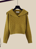 Winter Thick Knit Two Piece Sets Women Outfits Ladies Elegant Twist Knitted Sweater And Wide Leg Pant Sets Women