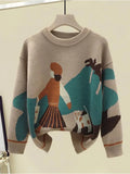 Winter 2 Piece Sets Womens Outfits Office Ladies Oversized Knitted Swerter And Wide Leg Pants Suits Knitting Two Piece