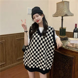 Women's Knitted Vest Oversize Sweater Korean fashion V-Neck Pullover Sleeveless Women's