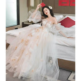 Dress Light Luxury Niche Banquet Host Graduation Dress 2025 New Champagne Long-Sleeved Art Exam