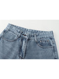 Jeans Pants Women Vintage Bow Ripped Hollow Out Ladies High Waist Harajuku Fashion Stretch Pocket Wide Leg Denim