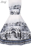 Butterfly Print Women Summer Midi Dress Sleeveless Vintage Retro Pin Up Party Robe Rockabilly