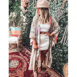 Queens Vintage Peacock Floral Print Women Bohemian V Neck Batwing Sleeves Ladies Boho Kimono Robe