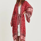 Queens Women Floral Print Bat Sleeve Beach Bohemian Kimono Dress Ladies V Neck Summer Bikini Boho