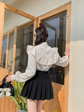 Vintage Lantern Sleeve Ruffle Blouse Spring 2022 Womens Fashion Long Sleeve Mandarin Collar Ladies Top