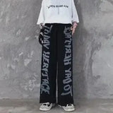 straight print women's pants Korean version ins elastic waist loose wide-leg mopping pants street hip-hop ulzzang