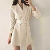 Red Small Suit Medium Long Chic Retro Belt Korean Version 2025 Casual Temperament White Suit Jacket