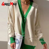 Cardigans for Women 2023 Knit Long Sleeve Pink Green V Neck Female Loose Button Up Knitted Oversized Cardigan