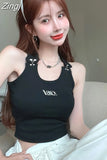 Hotsweet Slim High Waist Camis Black Sexy U Neck Crop Tops Short Tanks Y2k Women Grunge Hip Hop Tank Gothic