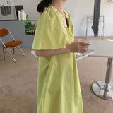 Retro Square Collar Dress Women Holiday Puff Short Sleeve Folds Backless A Line Midi Dress Beach Casual Lace Up