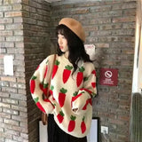 Flocking Cute Jacquard Pattern Sweater Women Korean Style Loose Lazy Style Top All-match Casual Trend Lady Long