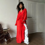 Temperament Niche Lotus Side V-Neck Irregular Drag-And-Drag Chiffon Sleeve