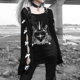 Black Gothic Hoodie Streetwear Women Harajuku Anime Long Sleeve Hollow Out Bow Sweatshirt Autumn Thin Pullovers
