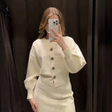 Women's Clothing 2025 Spring New Flower Button Decoration Knitted Shirt Skirt