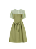 Patchwork Peter Pan Collar Women Dress Puff Sleeve Korean Tunic Dresses A-line High Waist Vestidos Office Ladies