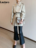 Spring Autumn Elegant Chic Trench Coat for Women with Raglan Sleeve Belt Double Breasted Luxury Designer Clothes