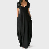 Plus Size Women's Solid Color Sexy Deep Milk Silk Short Sleeve Pockets