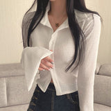 Solid Color Flare Long Sleeve BlouseOutfit
