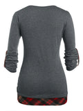 Front Roll Up Sleeve Plaid Tee Faux Twinset Tee 2 In 1 Women Tees 2FerTwofer