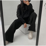 New Hot Pure Color Knitted Jacket High-Collar Sweater Set Loose Top + Pants