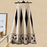 Warm Knitwears Two Piece Set For Women Outfit Korean Off The Shoulder Knitted Sweater+high Waist Patchwork Skirt Set