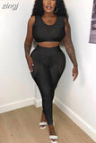 Summer Sporty Tracksuit 2 Piece Set Women Sleeveless Hole Patchwork Skinny Activity Tank Tops+Leggings Matching