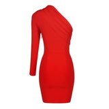Autumn Winter Bandage Dress For Women One Shoulder Bodycon Sexy Party Evening Elegant Red New