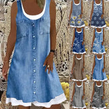 Sleeveless Stitching Printing Casual Dress