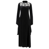 Halloween Cos Witch Sexy Forked Long Skirt Lace Hollowed-Out Horn Sleeve Dress