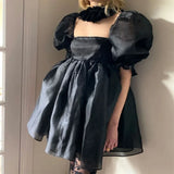 Short Sleeve Puff Tulle Mini Dress-Outfit