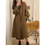 Korean Winter Long Overcoat Outwear Loose Full Sleeve Single Breasted Femme Elegant Woolen