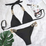 Zingj New Swimsuit Plain Crystal Diamond Chain Women's Split Swimsuit Strap Sexy
