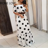 WomenOff Shoulder Polkadot Print Ruffles Maxi Dress Elegant Fashion Chic Party