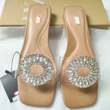 ZARZ Woman 2022 Shoes Flat Summer Rhinestones Transparent PVC Square Toe Sexy Outer Wear Muller Sandals And Slippers Women