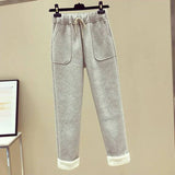 Streetwear Women Warm Plush Pants Fashion Faux Lamb Fleece Thick Harem Pants Female High Waist Elastic Korean Casual