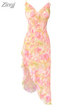 Women Sexy Backless V-Neck Floral Print Suspender Dress Fashion French Elegant Holiday Party Club Sweet Mini Dress 2023