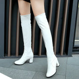 Fashion Knee High Boots Women's Winter Boots Thick High Heel Stretc Long Boots Slip On Autumn Shoes Woman Black