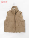 Simple Down Coats Women Autumn And Winter Solid Color Turn Down Collar Zipper Sleeveless Puffer Jacket Chaquetas