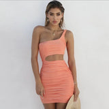 New Ruched Mini Bodycon Dress Summer Women Backless Mini Party Dresses 2018 One Shoulder Sleeveless Sexy