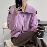 Fashion Women Sweaters Sweet Patchwork Ruffled Knitted Sweater Vintage Peter Pan Collar Pull Femme Winter Pullovers