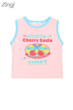 Hotsweet Sleeveless O-Neck Summer Tees Crop Tops Women Letter Print Slim Camisetas High Waist Short T-shirts