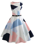Print Summer Dress Women Vintage Elegant Swing Rockabilly Party Dresses Casual Midi