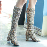 Fashion Knee High Boots Women's Winter Boots Thick High Heel Stretc Long Boots Slip On Autumn Shoes Woman Black