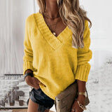 New Sweater Women's Autumn And Winter Solid Color V-Neck Long-Sleeved Knitted