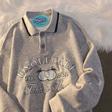 Polo Collar Letter Print Sweatshirt Women Korean Oversized Hoodies Streetwear Female Long Sleeve Harajuku Loose