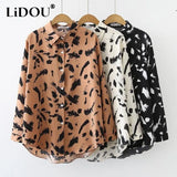 Autumn Vintage Leopard Print Buttons Shirt Top Women Elegant Fashion Long Sleeve Blouse Lady Loose Casual All-match