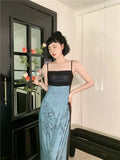 Wash Painting Vintage Mesh Patchwork Tunics Long Maxi Dress For Women 2022 Summer Backless A Line Slip Dress