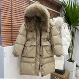 Winter Real Fur Collar Hooded Duck Down Coat Female Rain Feather Parkas Waterproof Winter Women's Long Puffer Warm