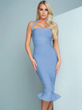 Bandage Dress Women Blue Bodycon Dress Evening Party Elegant Sexy Midi Halter Neck Birthday Club Outfit 2022