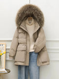 Real Raccoon Fur Collar New Winter Women Pocket 90% White Duck Down Jacket Female Thick Warm Parka Loose